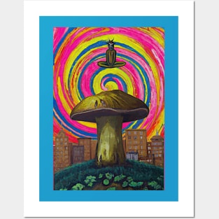 Satan Appears over Psychedelic Mushroom City 2 Posters and Art